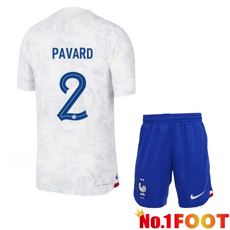 France (PAVARD 2) Kids Soccer Jerseys Away White World Cup 2022