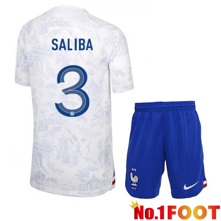 France (SALIBA 3) Kids Soccer Jerseys Away White World Cup 2022