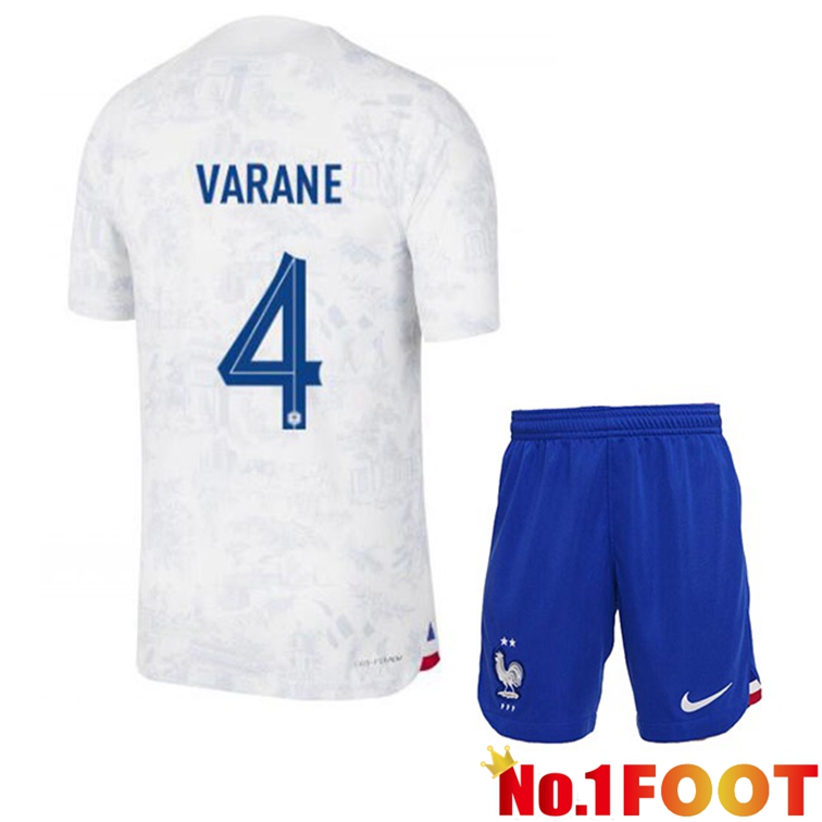 France (VARANE 4) Kids Soccer Jerseys Away White World Cup 2022