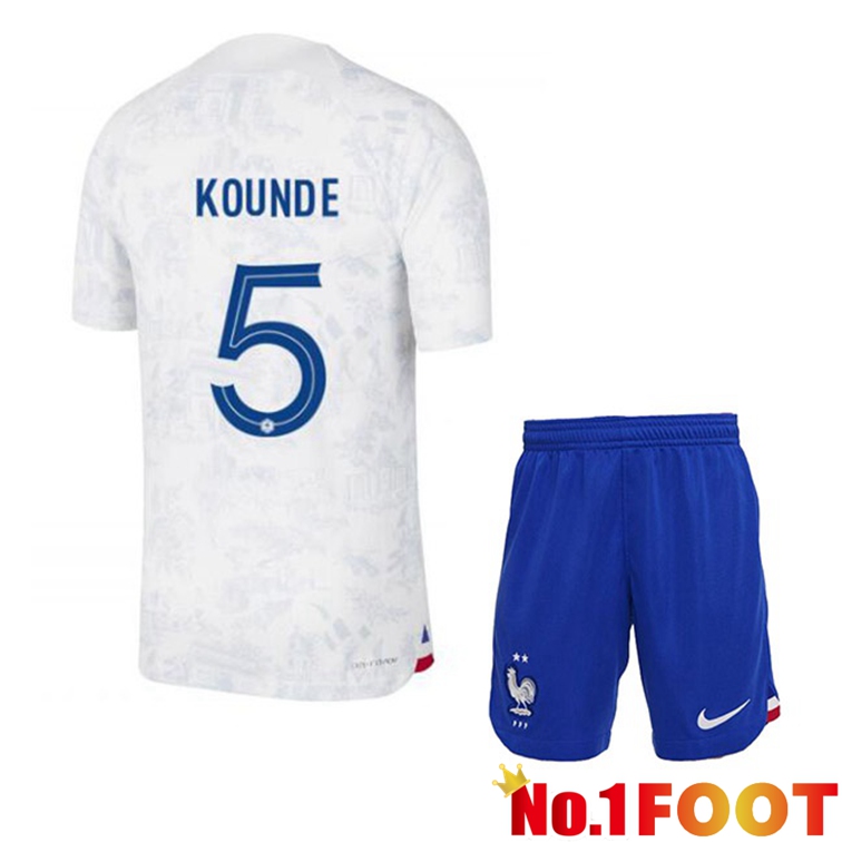 France (KOUNDe 5) Kids Soccer Jerseys Away White World Cup 2022