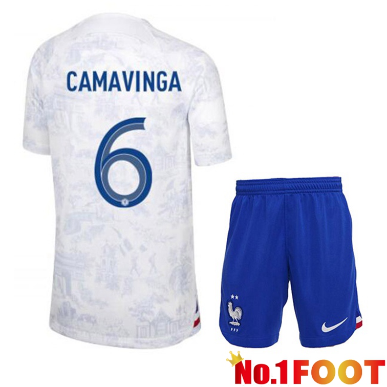 France (CAMAVINGA 6) Kids Soccer Jerseys Away White World Cup 2022