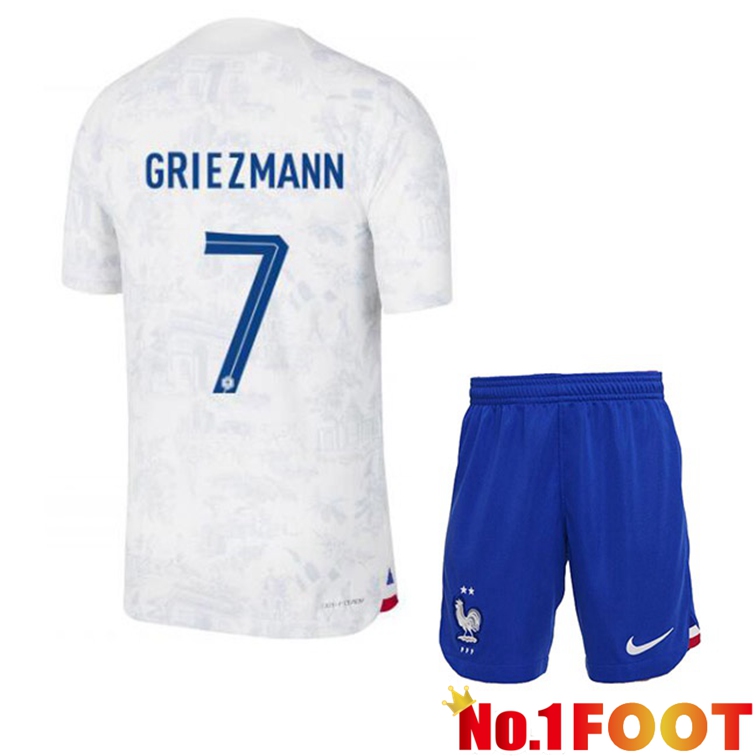 France (GRIEZMANN 7) Kids Soccer Jerseys Away White World Cup 2022