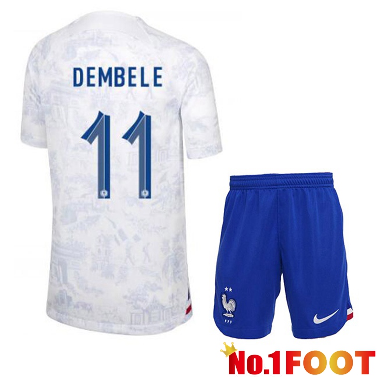 France (DEMBELE 11) Kids Soccer Jerseys Away White World Cup 2022