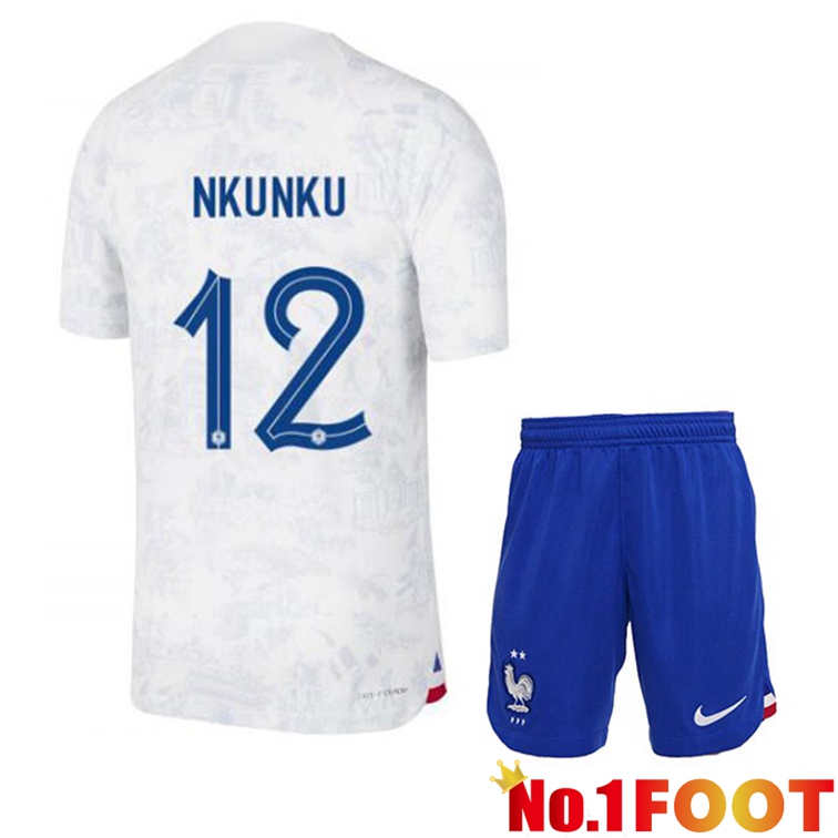 France (NKUNKU 12) Kids Soccer Jerseys Away White World Cup 2022