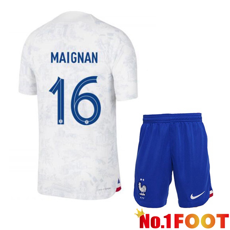 France (MAIGNAN 16) Kids Soccer Jerseys Away White World Cup 2022