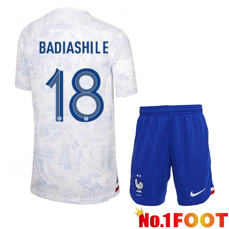 France (BADIASHILE 18) Kids Soccer Jerseys Away White World Cup 2022