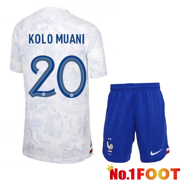 France (KOLO MUANI 20) Kids Soccer Jerseys Away White World Cup 2022