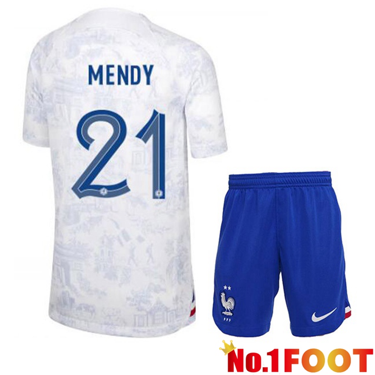 France (MENDY 21) Kids Soccer Jerseys Away White World Cup 2022