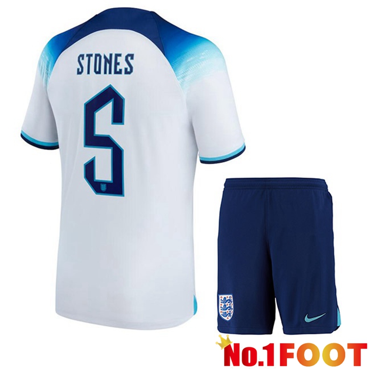 England (STONES 5) Kids Soccer Jerseys Home White World Cup 2022