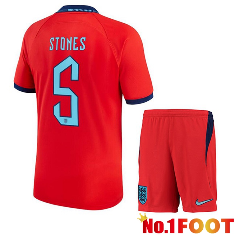 England (STONES 5) Kids Soccer Jerseys Away Red World Cup 2022