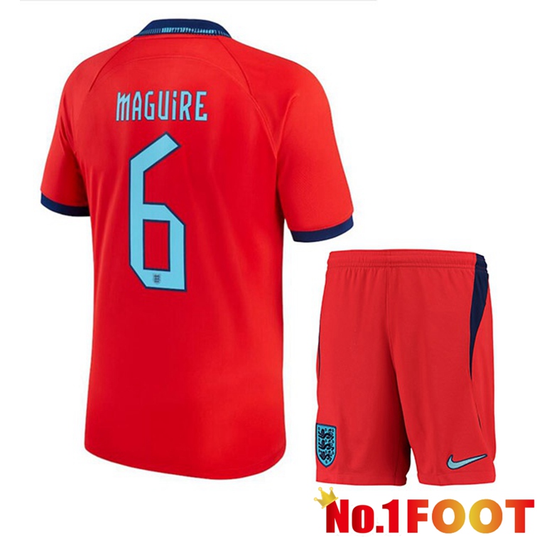 England (MAGUIRE 6) Kids Soccer Jerseys Away Red World Cup 2022