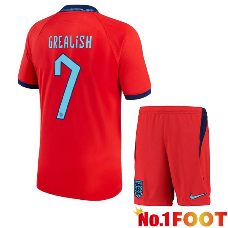 England (GREALISH 7) Kids Soccer Jerseys Away Red World Cup 2022