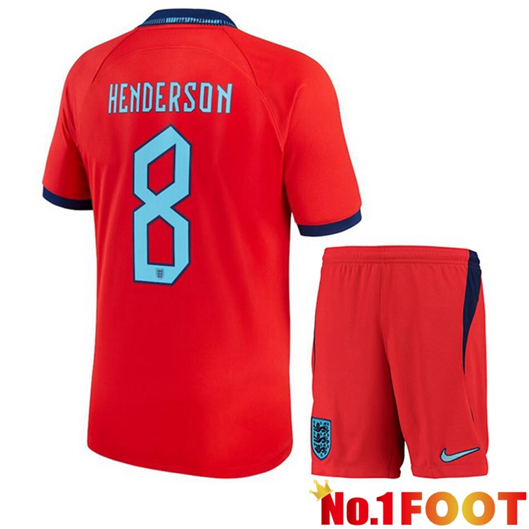 England (HENDERSON 8) Kids Soccer Jerseys Away Red World Cup 2022