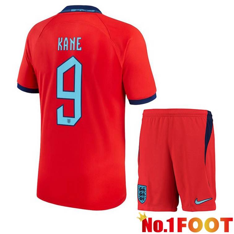 England (KANE 9) Kids Soccer Jerseys Away Red World Cup 2022