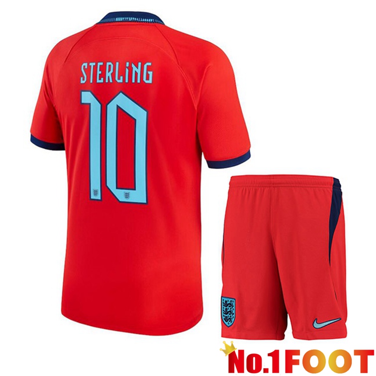 England (STERLING 10) Kids Soccer Jerseys Away Red World Cup 2022