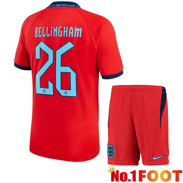 England (BELLINGHAM 26) Kids Soccer Jerseys Away Red World Cup 2022