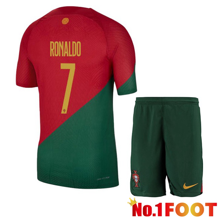 Portugal (RONALDO 7) Kids Soccer Jerseys Home Red Green World Cup 2022