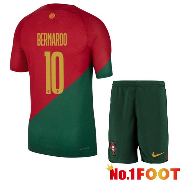 Portugal (BERNARDO 10) Kids Soccer Jerseys Home Red Green World Cup 2022