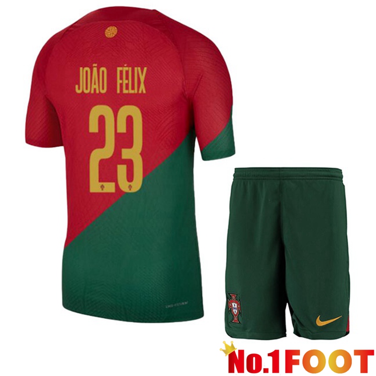 Portugal (JOÃO FÉLIX 23) Kids Soccer Jerseys Home Red Green World Cup 2022