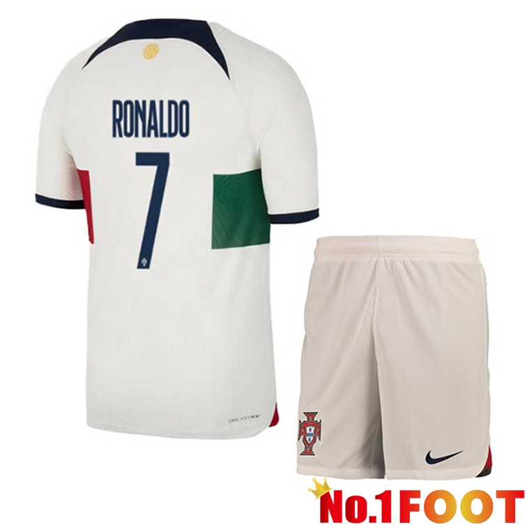 Portugal (RONALDO 7) Kids Soccer Jerseys Away White Red World Cup 2022