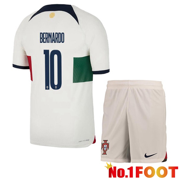 Portugal (BERNARDO 10) Kids Soccer Jerseys Away White Red World Cup 2022