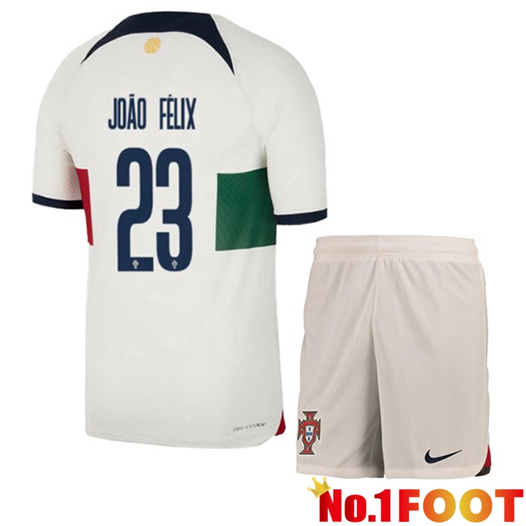 Portugal (JOÃO FÉLIX 23) Kids Soccer Jerseys Away White Red World Cup 2022