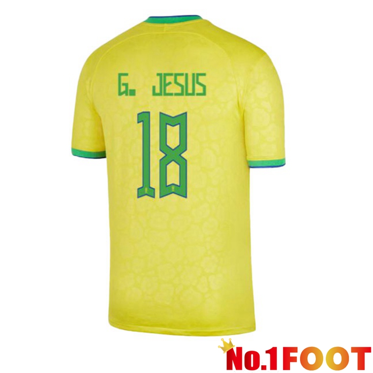 Brazil (G. JESUS 18) Soccer Jerseys Home Yellow World Cup 2022