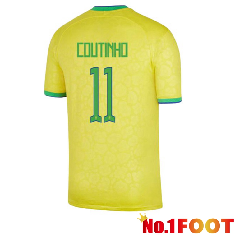 Brazil (COUTINHO 11) Soccer Jerseys Home Yellow World Cup 2022