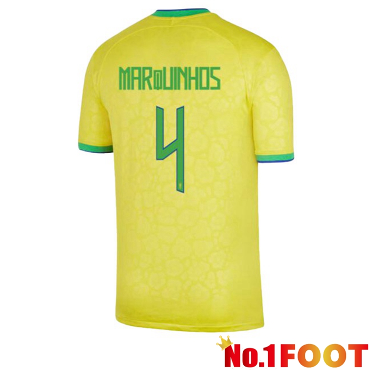 Brazil (MARQUINHOS 4) Soccer Jerseys Home Yellow World Cup 2022