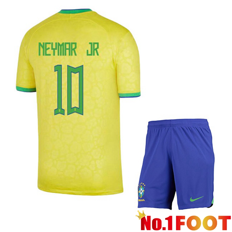 Brazil (NEYMAR JR 10) Kids Soccer Jerseys Home Yellow World Cup 2022