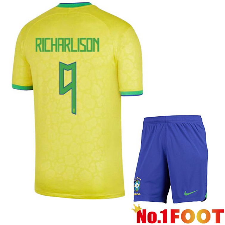 Brazil (RICHARLISON 9) Kids Soccer Jerseys Home Yellow World Cup 2022