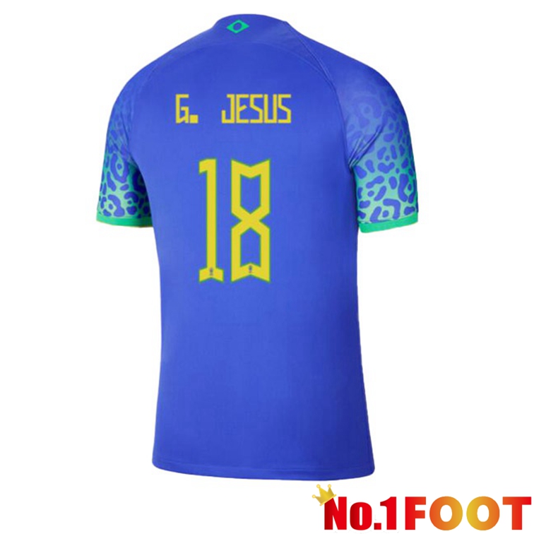 Brazil (G. JESUS 18) Soccer Jerseys Away Blue World Cup 2022