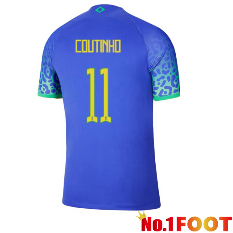 Brazil (COUTINHO 11) Soccer Jerseys Away Blue World Cup 2022