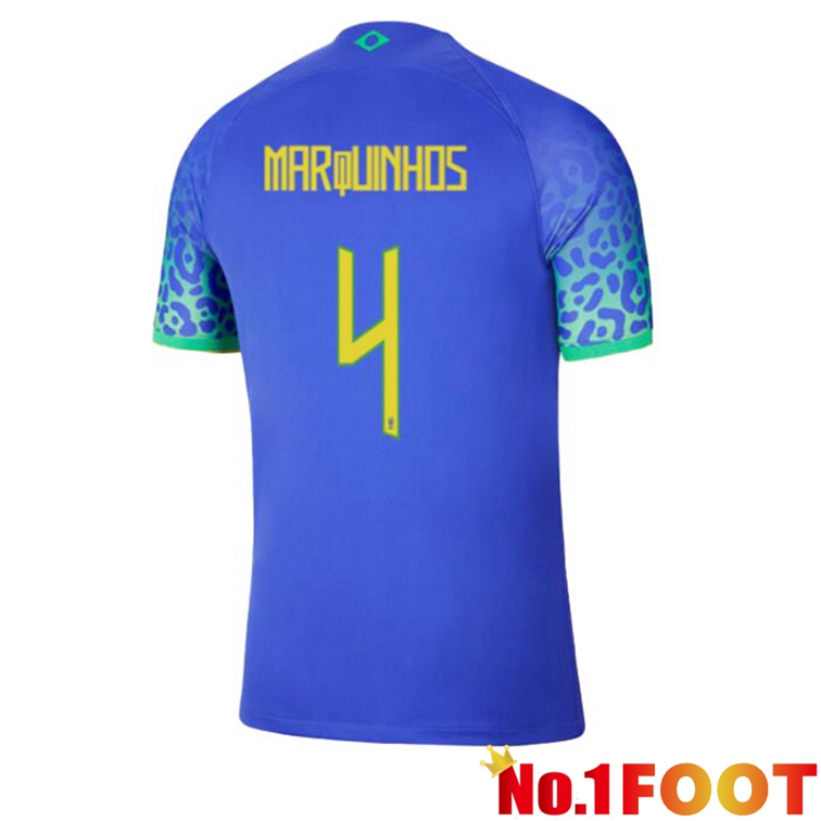 Brazil (MARQUINHOS 4) Soccer Jerseys Away Blue World Cup 2022