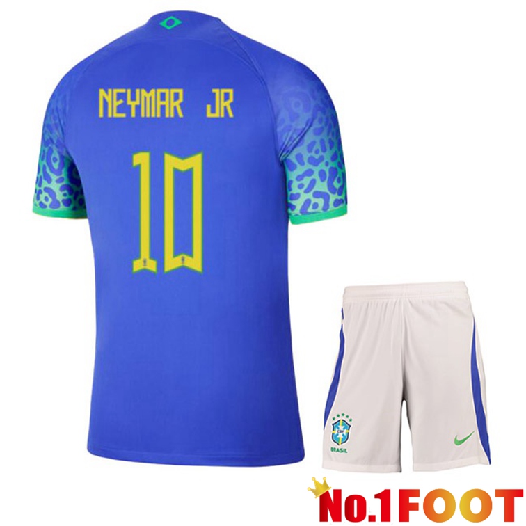 Brazil (NEYMAR JR 10) Kids Soccer Jerseys Away Blue World Cup 2022