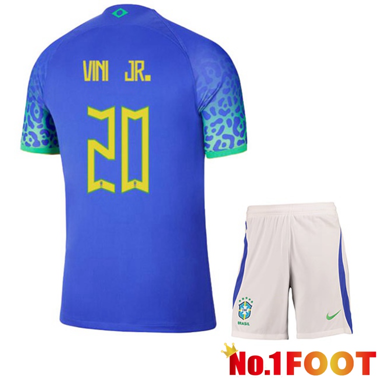 Brazil (VINI JR. 20) Kids Soccer Jerseys Away Blue World Cup 2022