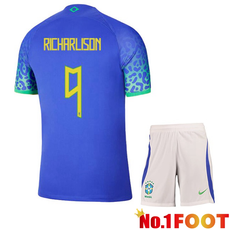 Brazil (RICHARLISON 9) Kids Soccer Jerseys Away Blue World Cup 2022