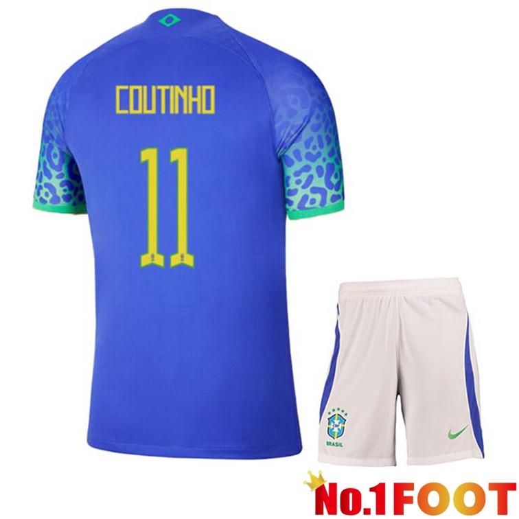 Brazil (COUTINHO 11) Kids Soccer Jerseys Away Blue World Cup 2022