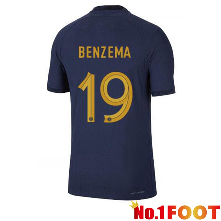 France (BENZEMA 19) Soccer Jerseys Home Blue Royal World Cup 2022