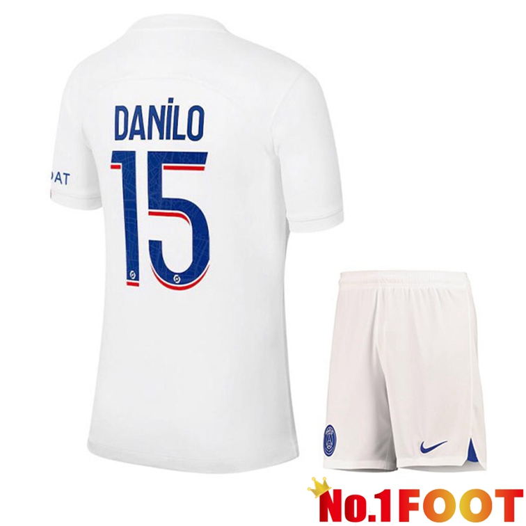 Paris PSG (DANILO 15) Kids Soccer Jerseys Third White 2022-2023