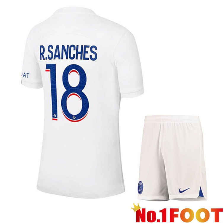 Paris PSG (R.SANCHES 18) Kids Soccer Jerseys Third White 2022-2023