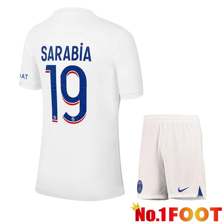 Paris PSG (SARABIA 19) Kids Soccer Jerseys Third White 2022-2023