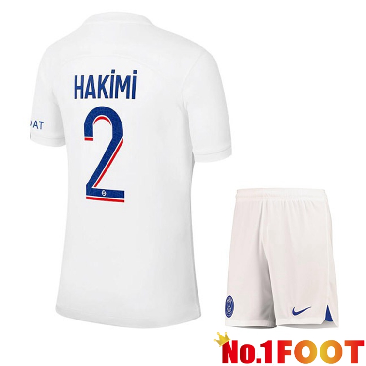 Paris PSG (HAKIMI 2) Kids Soccer Jerseys Third White 2022-2023