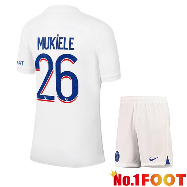 Paris PSG (MUKIELE 26) Kids Soccer Jerseys Third White 2022-2023