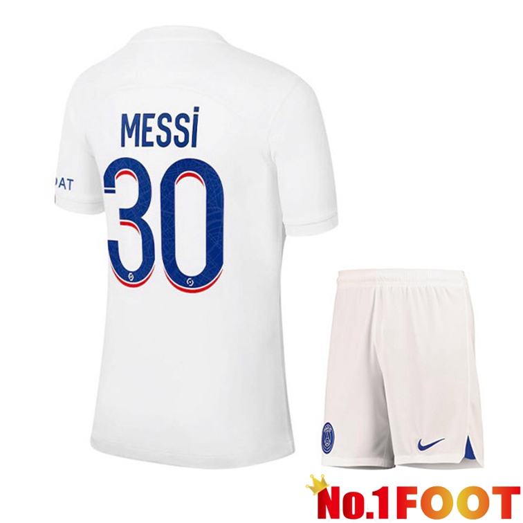 Paris PSG (MESSI 30) Kids Soccer Jerseys Third White 2022-2023