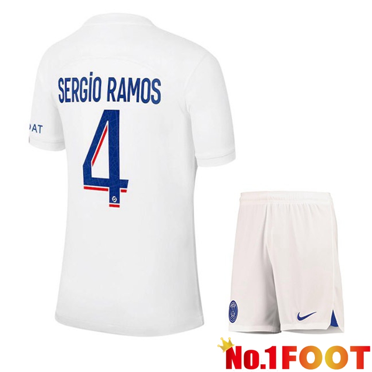 Paris PSG (SERGIO RAMOS 4) Kids Soccer Jerseys Third White 2022-2023