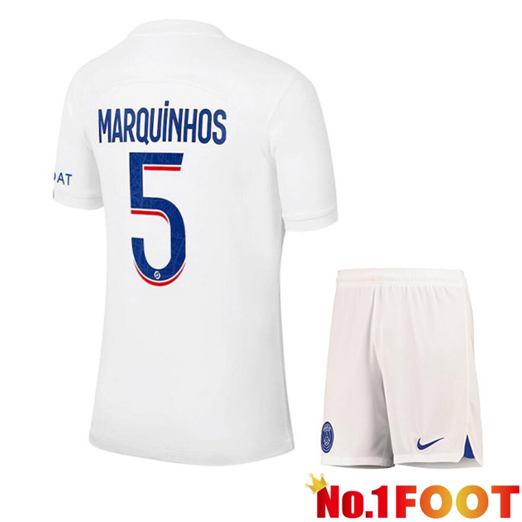 Paris PSG (MARQUINHOS 5) Kids Soccer Jerseys Third White 2022-2023