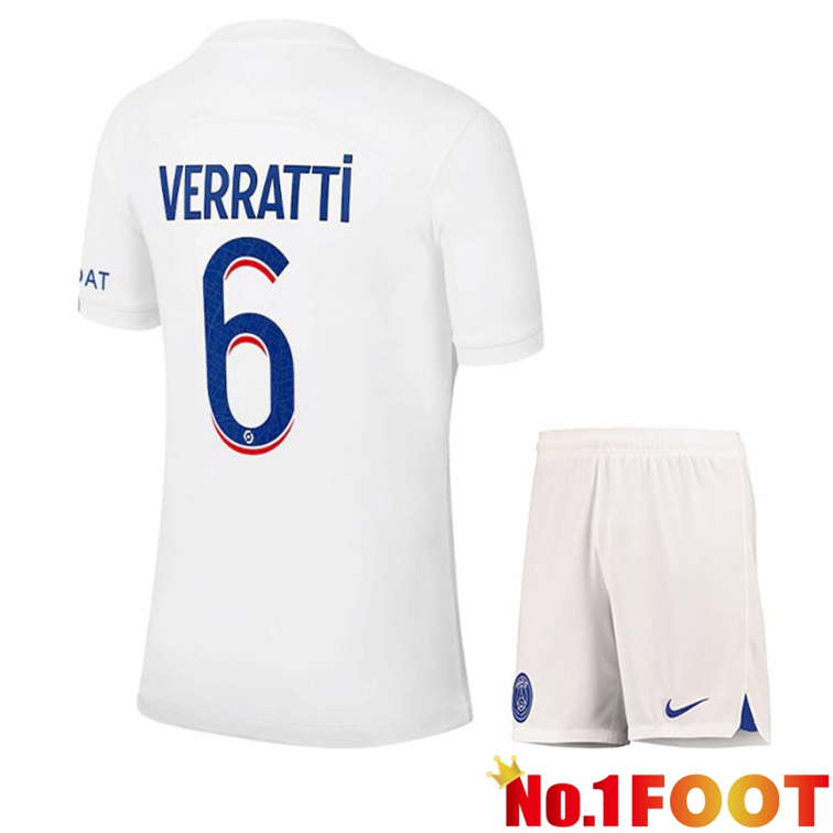 Paris PSG (VERRATTI 6) Kids Soccer Jerseys Third White 2022-2023