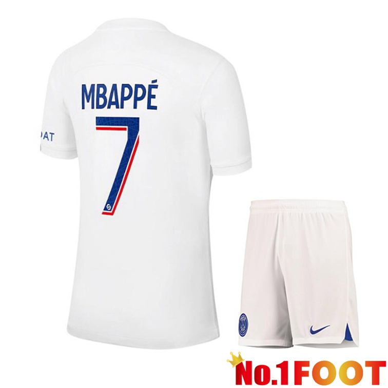 Paris PSG (MBAPPÉ 7) Kids Soccer Jerseys Third White 2022-2023