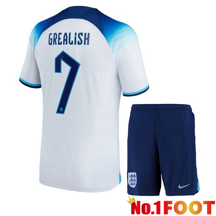 England (GREALISH 7) Kids Soccer Jerseys Home White 2022-2023